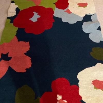 B481 Wool Hooked Rug Navy Floral Abstract 5â€™x7â€™ 