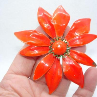 Halloween Orange Flower Brooch 