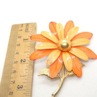 Metal Orange & Tan Flower Pin - Wedding Bouquet Jewelry 