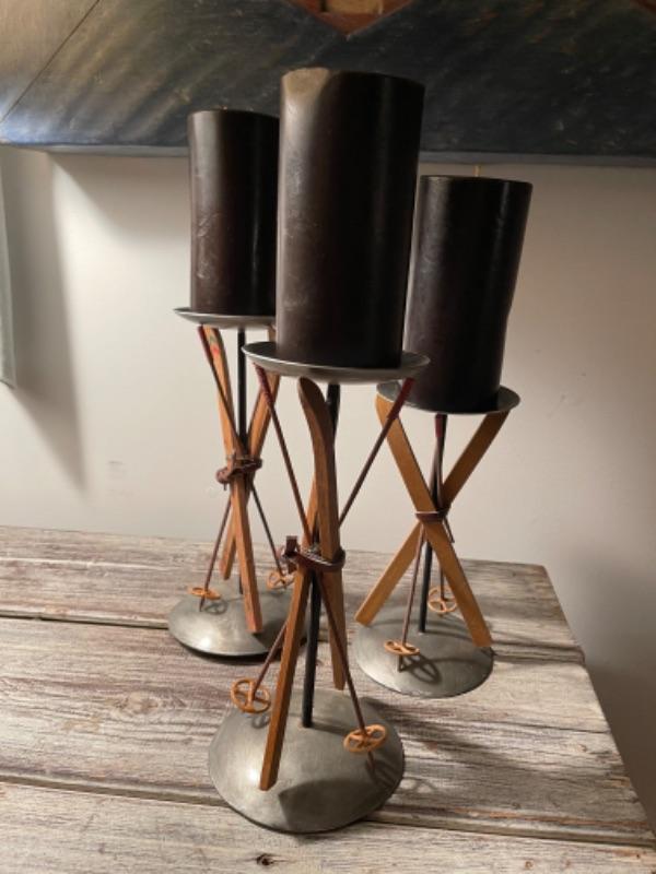 B488 Set of 3 Ski Themed Candle Holders