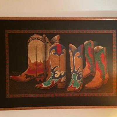 B490 Signed Cowboy Boot Art signed by Franco 