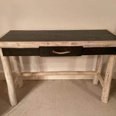 B492 Bark Wood Console Table with Single Drawer Antler Handle 