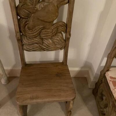 B493 Pair of Wooden Carved Horse Head Chairs 