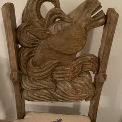 B493 Pair of Wooden Carved Horse Head Chairs 
