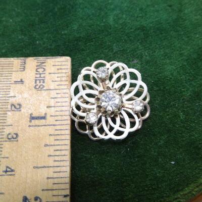 Sweet Little Metal Flower Pin, Rhinestones 
