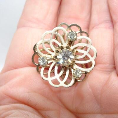 Sweet Little Metal Flower Pin, Rhinestones 