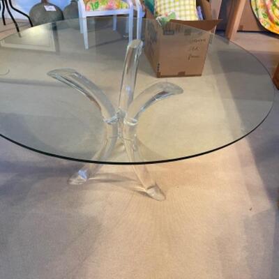 B560 Mid Century Large Glass Top Round Acrylic Base Dining Table 