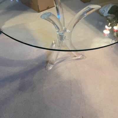 B560 Mid Century Large Glass Top Round Acrylic Base Dining Table 