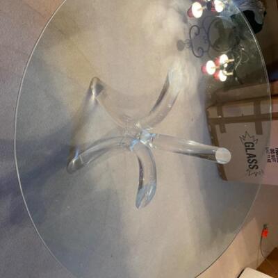 B560 Mid Century Large Glass Top Round Acrylic Base Dining Table 