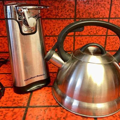 LOT 306  HAMILTON BEACH STAINLESS STEEL ELECTRIC CAN OPENER & TEA KETTLE