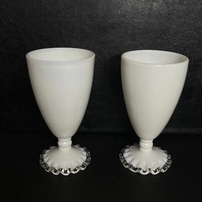 A- Pair of White Silver Crest Fenton Footed Tumblers