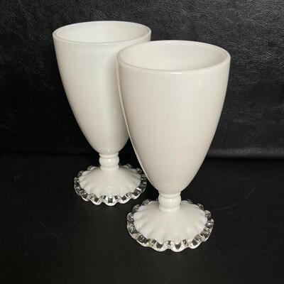 A- Pair of White Silver Crest Fenton Footed Tumblers
