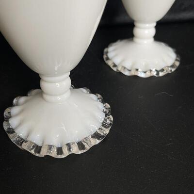 B-Pair of White Silver Crest Fenton Footed Tumblers