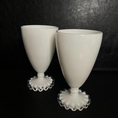 C- Pair of White Silver Crest Fenton Footed Tumblers