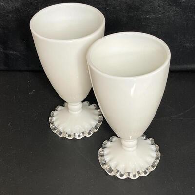 D- Pair of White Silver Crest Fenton Footed Tumblers