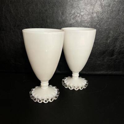 D- Pair of White Silver Crest Fenton Footed Tumblers