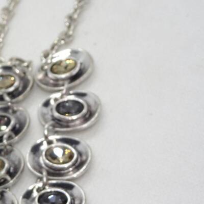 Silver Tone Gemstone Glass Pendant Necklace - Very Pretty!