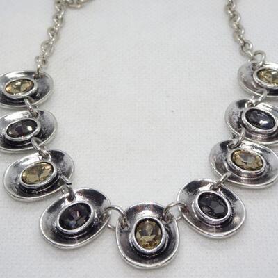 Silver Tone Gemstone Glass Pendant Necklace - Very Pretty!