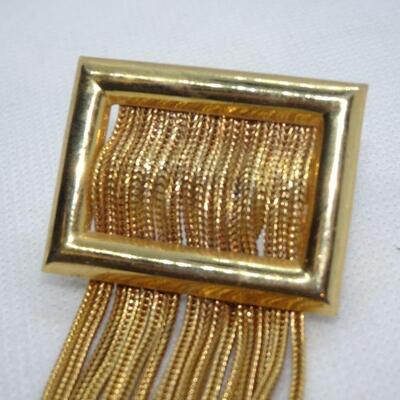 Gold Tone Art DEco Fringe Chain Brooch