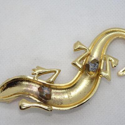 Gold Tone Rhinestone Lizard Accent Accessory, Amber Colored Stones 