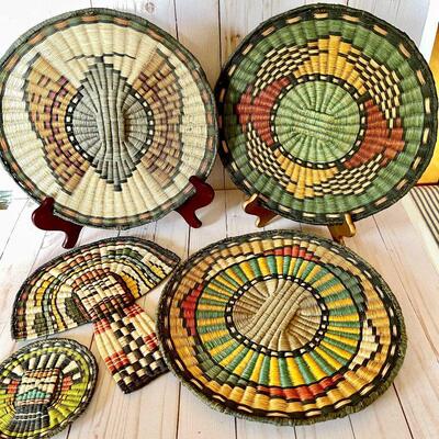 Lot 13  Group of Colorful Hopi Plaques & Kachina Fan c.1940 Native American Basketry