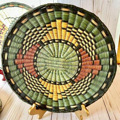 Lot 13  Group of Colorful Hopi Plaques & Kachina Fan c.1940 Native American Basketry