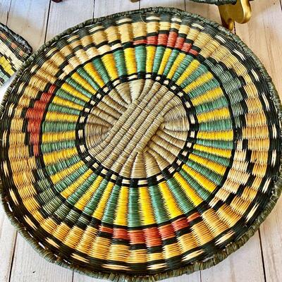 Lot 13  Group of Colorful Hopi Plaques & Kachina Fan c.1940 Native American Basketry