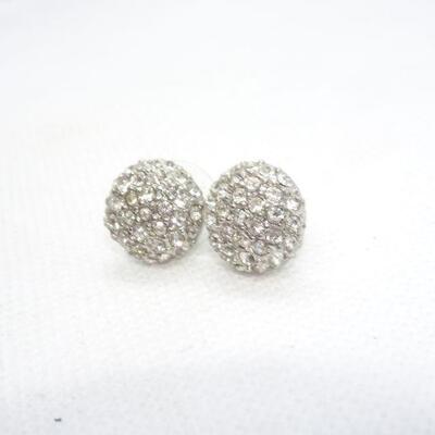 Silver Tone Button Style Rhinestone Earrings Posts