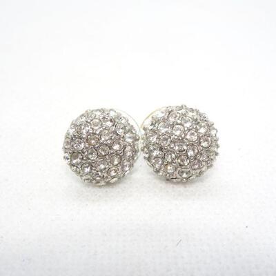 Silver Tone Button Style Rhinestone Earrings Posts