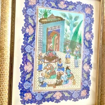 Persian Miniature Art Painting with Mosaic Frame 