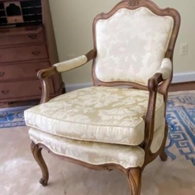 Vintage French Provincial Arm Chair with Lemon Damask fabric