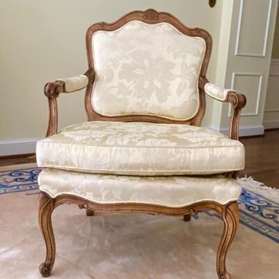 Vintage French Provincial Arm Chair with Lemon Damask fabric