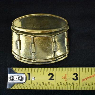 Drum Belt Buckle, Solid Brass, Vintage 1978