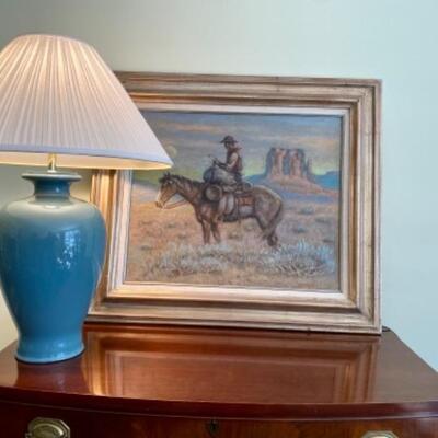 Mid Century Western Painting by John JELLICO Cowboy