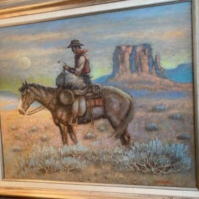 Mid Century Western Painting by John JELLICO Cowboy