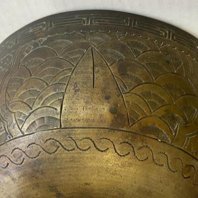 MING XUANDE Antique Solid Brass China Chinese Etched Art Design Bowl 10"