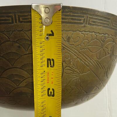 MING XUANDE Antique Solid Brass China Chinese Etched Art Design Bowl 10"