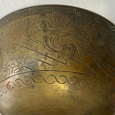 MING XUANDE Antique Solid Brass China Chinese Etched Art Design Bowl 10"