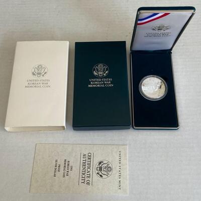 United States 1991 Korean War uncirculated silver dollar coin with COA