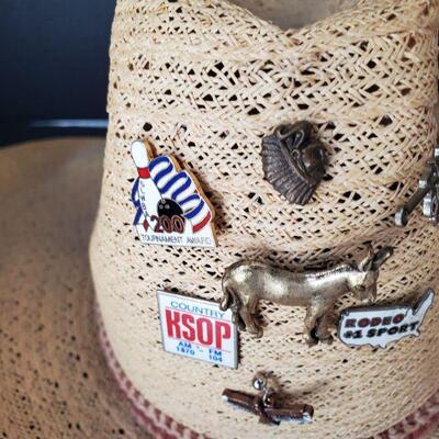 Vintage Cowboy Hat w/Collectible Pins