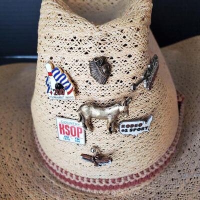 Vintage Cowboy Hat w/Collectible Pins