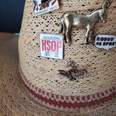 Vintage Cowboy Hat w/Collectible Pins
