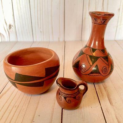 Lot 25  Three Pieces of Redware Native American Pottery Unsigned