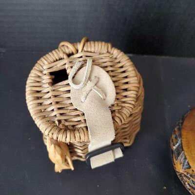 Wood Pot and Miniature Fish Basket Lot
