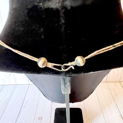 Lot 33  Native American Liquid Silver & Turquoise Necklace Minimalist Style