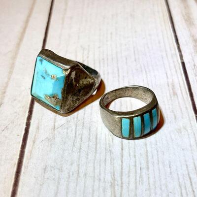 Lot 40  Vintage Native American Jewelry Men's Turquoise & Silver Rings 