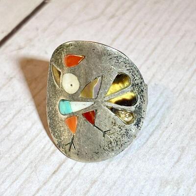 Lot 41  Vintage Native American Jewelry Stylized Bird Inlay on Silver 