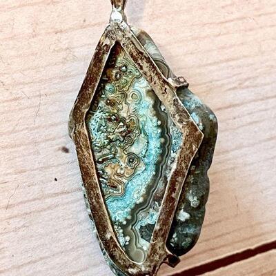 Lot 42  Native American Jewelry Polished Rock Turquoise With A Turquoise Stone Set Atop Modernist Look Pendant