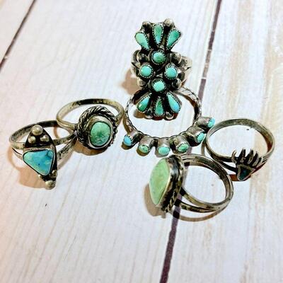 Lot 43  Native American Group Lot of Ladies Silver & Turquoise Rings 