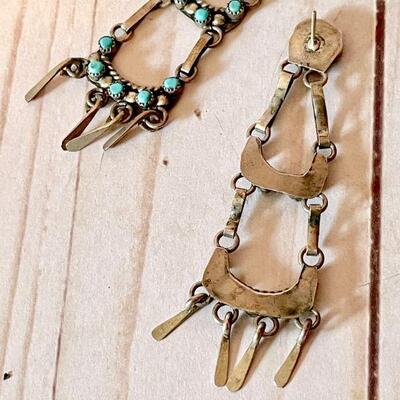 Lot 45  Native American Jewelry Silver & Turquoise Chandelier Post Earrings
